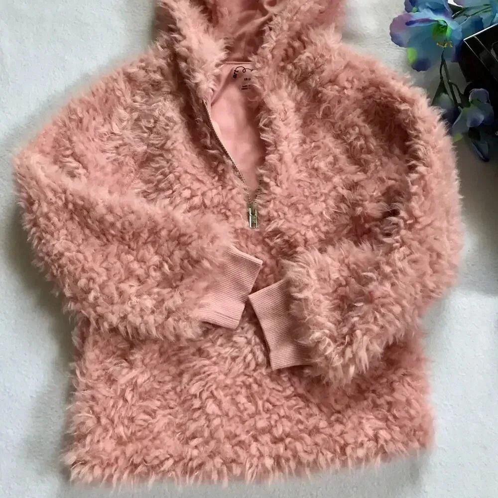 Art Class NWT Faux Fur Half Zip Pullover Lightweight Jacket Girls XS (4/5)